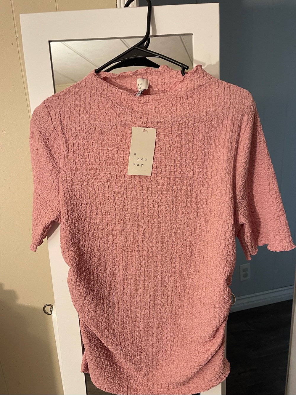 a new day Pink Textured Short Sleeve Mock Neck Top